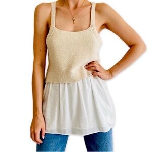 Anthropologie Cream/White Jenna Knit Layered Tank XS